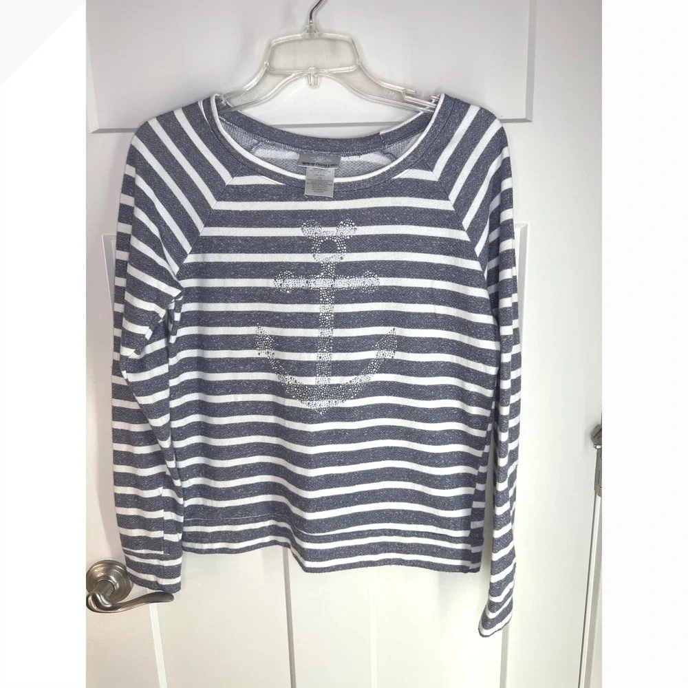 Disney Cruise Line Womens Striped Rhinestone Anchor Mickey Mouse‎ Top S Sparkly